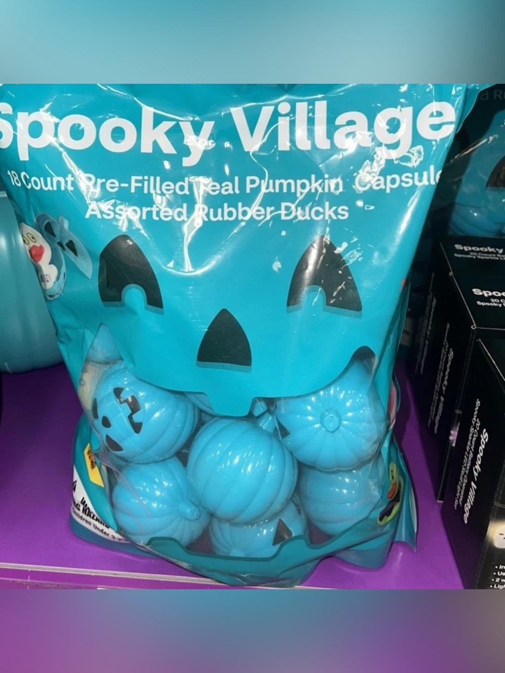 Spooky Village Halloween 18ct Teal Pumpkin Capsules With Assorted Rubber Ducks